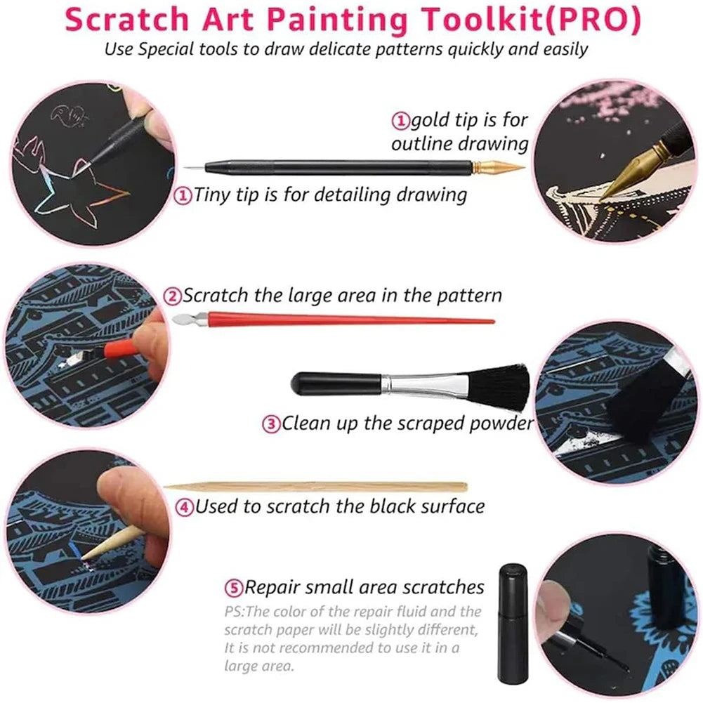 Scratch Painting Paper ,City Series Night Scene,Scratch Painting Creative Gift,Scratch Board for Adult and Kids,With 4 Tools