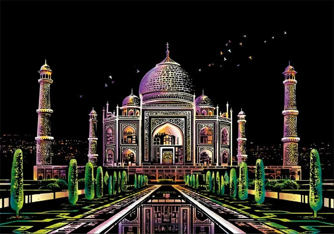 Scratch Painting Paper ,City Series Night Scene,Scratch Painting Creative Gift,Scratch Board for Adult and Kids,With 4 Tools