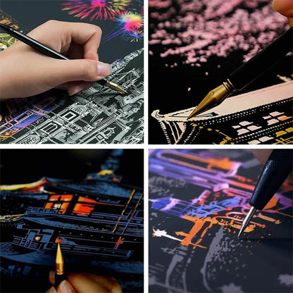 Scratch Painting Paper ,City Series Night Scene,Scratch Painting Creative Gift,Scratch Board for Adult and Kids,With 4 Tools