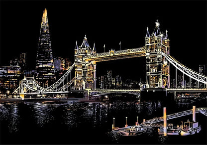 Scratch Painting Paper ,City Series Night Scene,Scratch Painting Creative Gift,Scratch Board for Adult and Kids,With 4 Tools