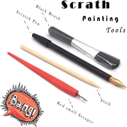 Scratch Painting Paper ,City Series Night Scene,Scratch Painting Creative Gift,Scratch Board for Adult and Kids,With 4 Tools