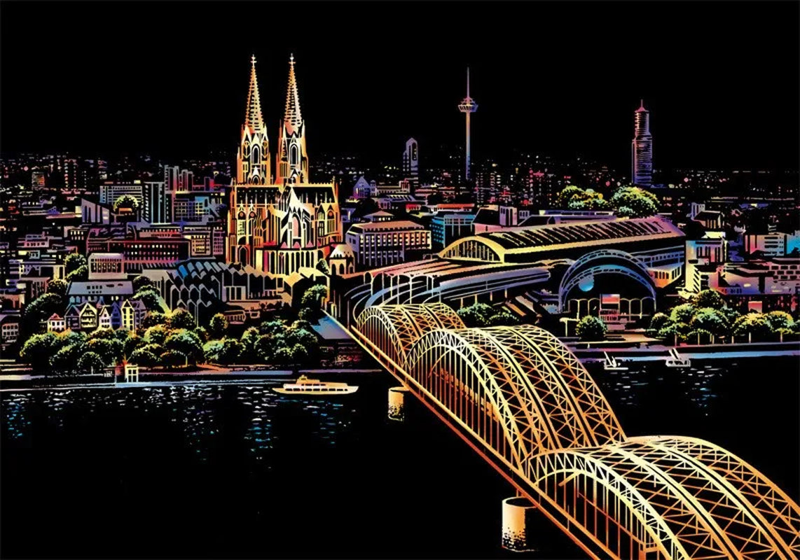 Scratch Painting Paper ,City Series Night Scene,Scratch Painting Creative Gift,Scratch Board for Adult and Kids,With 4 Tools