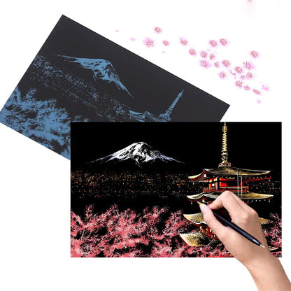 Scratch Painting Paper ,City Series Night Scene,Scratch Painting Creative Gift,Scratch Board for Adult and Kids,With 4 Tools